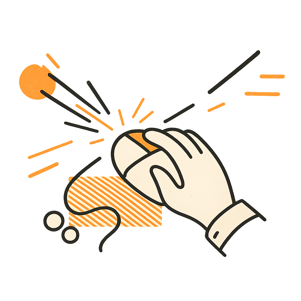 Hand cursor performing right-click action with menu options